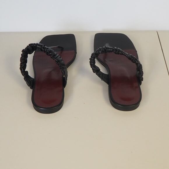 Staud Ava Leather Sandals Black Women's Size 39 UK 9 US T-Strap Ruched - Picture 4 of 10